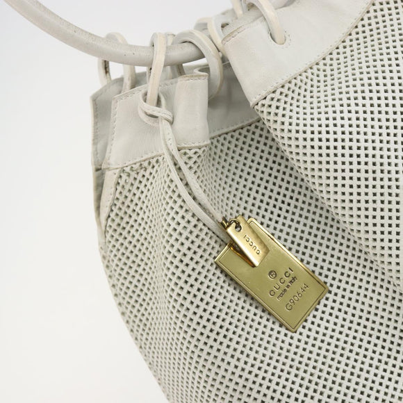 GUCCI Micro GG Canvas Shoulder Bag Leather White 90644 Auth 195055