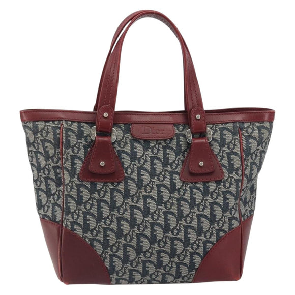 Christian Dior Trotter Canvas Hand Bag Navy Silver Auth 195056A