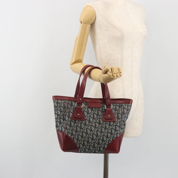 Christian Dior Trotter Canvas Hand Bag Navy Silver Auth 195056A