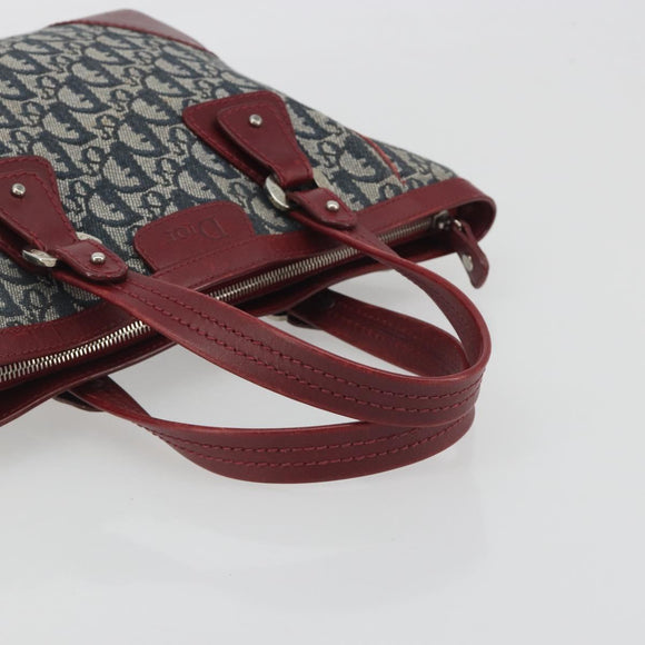 Christian Dior Trotter Canvas Hand Bag Navy Silver Auth 195056A