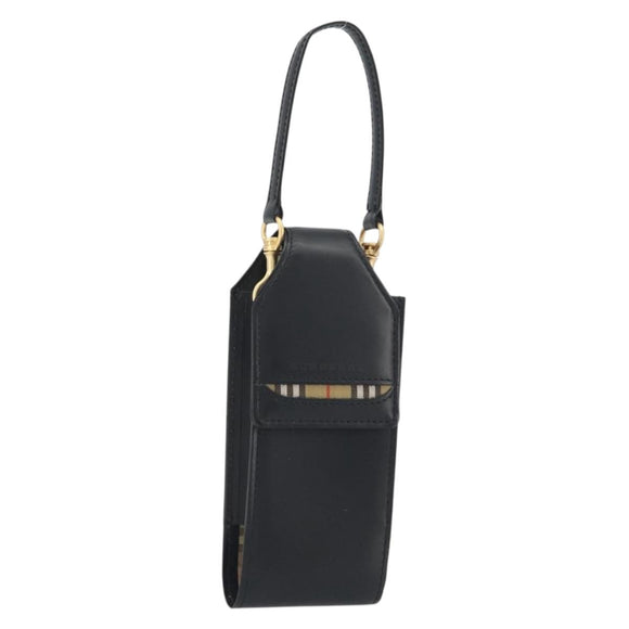 BURBERRY Pouch Leather Black Gold Auth 195059A