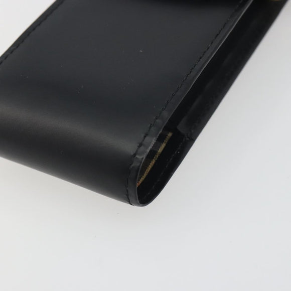 BURBERRY Pouch Leather Black Gold Auth 195059A