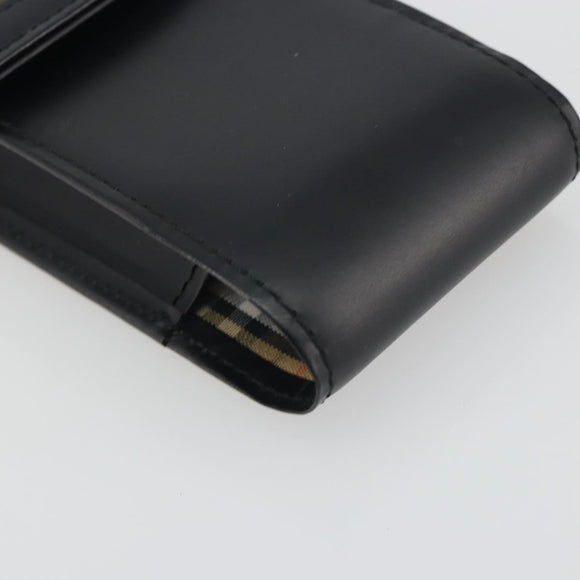 BURBERRY Pouch Leather Black Gold Auth 195059A