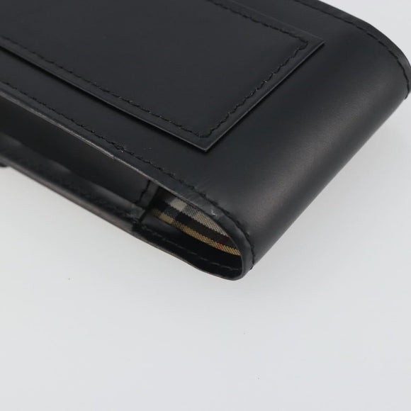 BURBERRY Pouch Leather Black Gold Auth 195059A