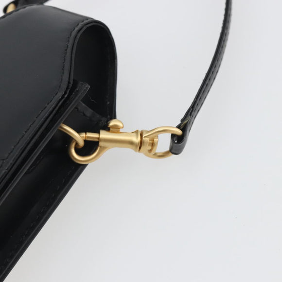 BURBERRY Pouch Leather Black Gold Auth 195059A