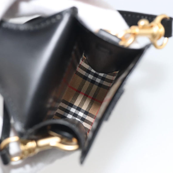 BURBERRY Pouch Leather Black Gold Auth 195059A