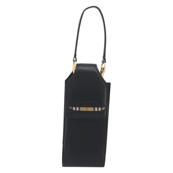 BURBERRY Pouch Leather Black Gold Auth 195059A