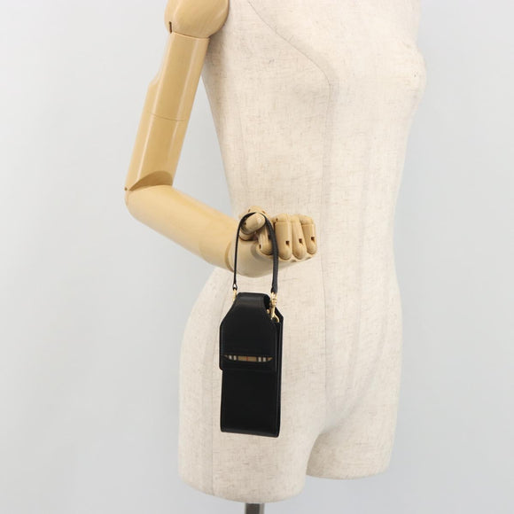 BURBERRY Pouch Leather Black Gold Auth 195059A