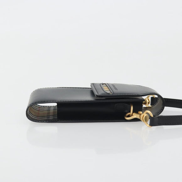 BURBERRY Pouch Leather Black Gold Auth 195059A
