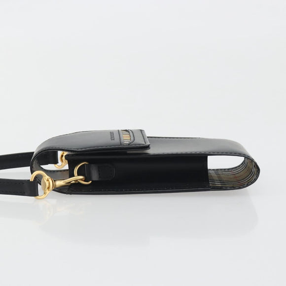 BURBERRY Pouch Leather Black Gold Auth 195059A