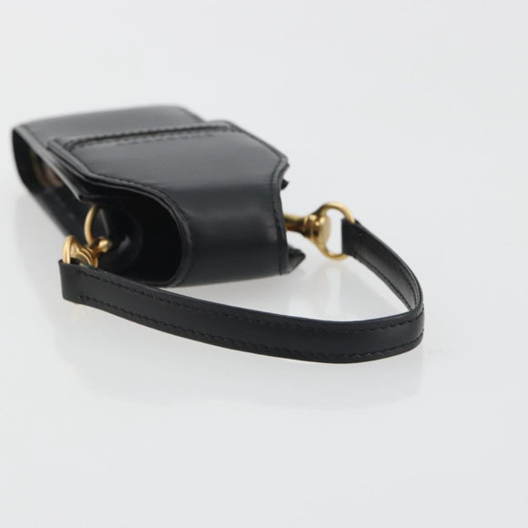 BURBERRY Pouch Leather Black Gold Auth 195059A