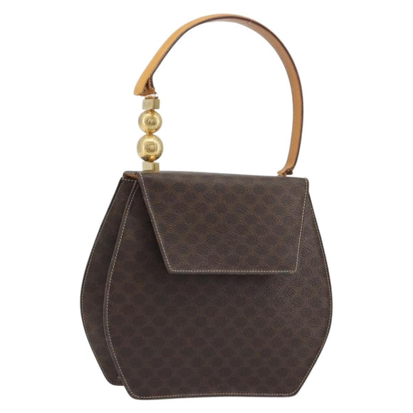 CELINE Macadam Canvas Star Ball Hand Bag PVC Leather Brown Gold Auth 195060