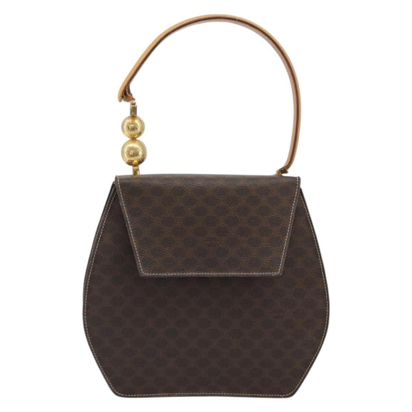CELINE Macadam Canvas Star Ball Hand Bag PVC Leather Brown Gold Auth 195060