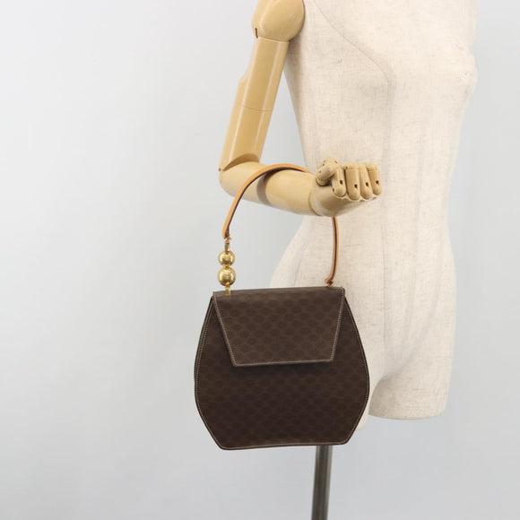 CELINE Macadam Canvas Star Ball Hand Bag PVC Leather Brown Gold Auth 195060