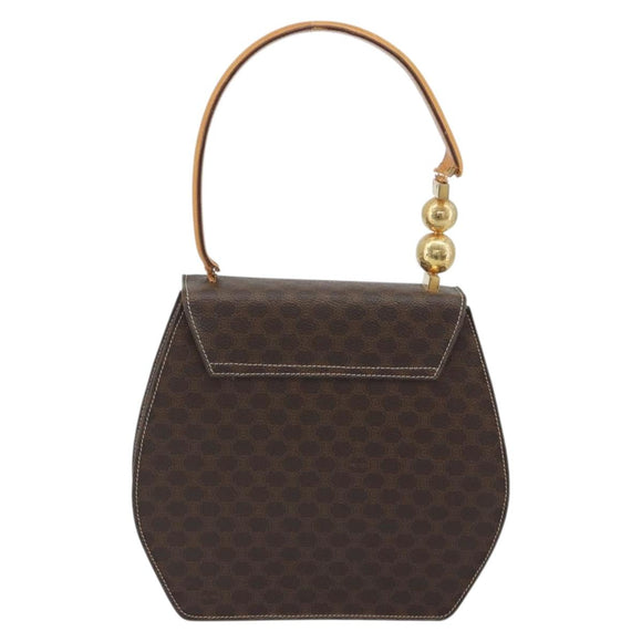 CELINE Macadam Canvas Star Ball Hand Bag PVC Leather Brown Gold Auth 195060