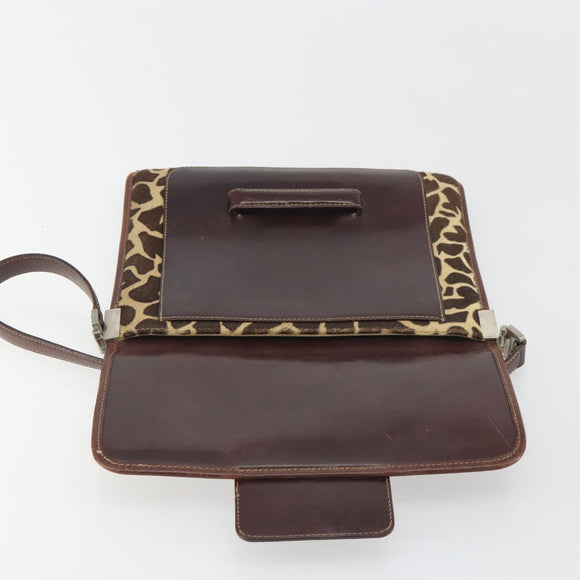 FENDI Shoulder Bag Harako leather Beige Silver Auth 195061