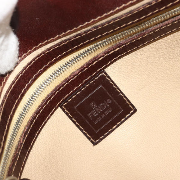 FENDI Shoulder Bag Harako leather Beige Silver Auth 195061