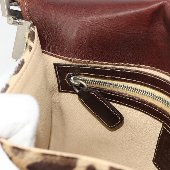 FENDI Shoulder Bag Harako leather Beige Silver Auth 195061
