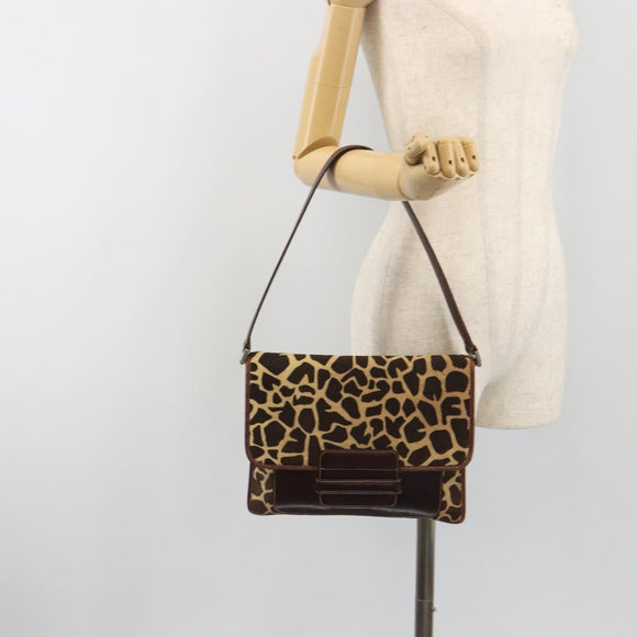 FENDI Shoulder Bag Harako leather Beige Silver Auth 195061