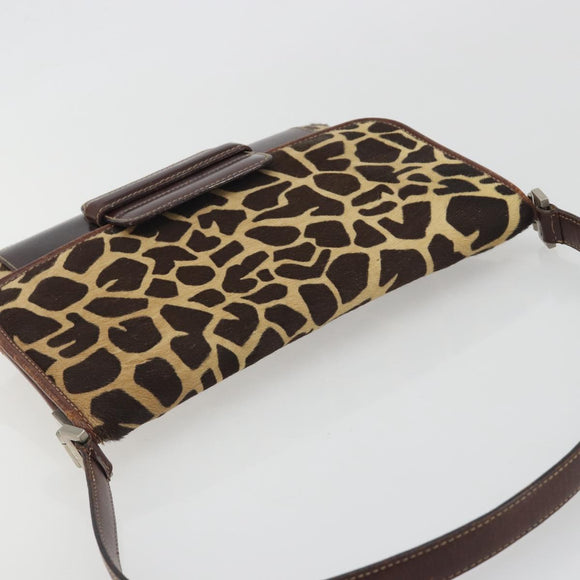FENDI Shoulder Bag Harako leather Beige Silver Auth 195061