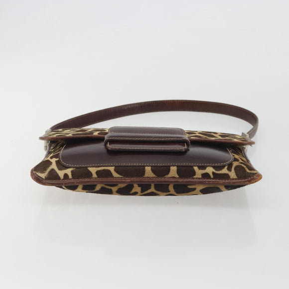 FENDI Shoulder Bag Harako leather Beige Silver Auth 195061