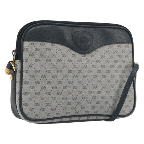 GUCCI Micro GG Canvas Shoulder Bag PVC Navy Gold Auth 195064