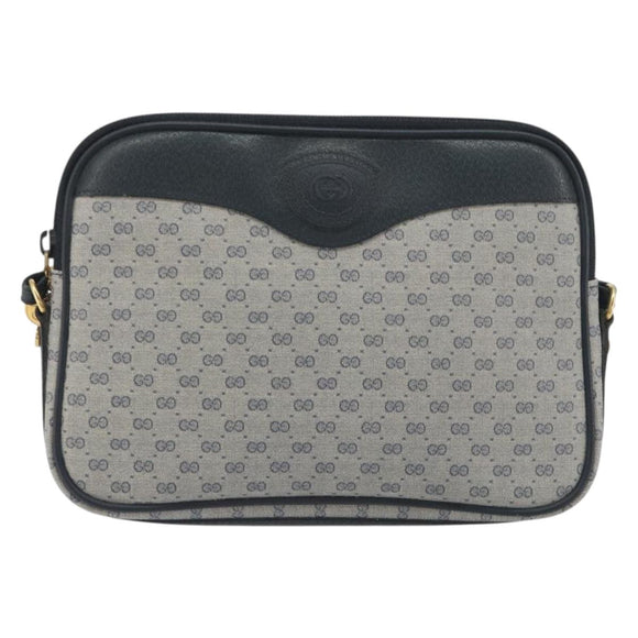 GUCCI Micro GG Canvas Shoulder Bag PVC Navy Gold Auth 195064