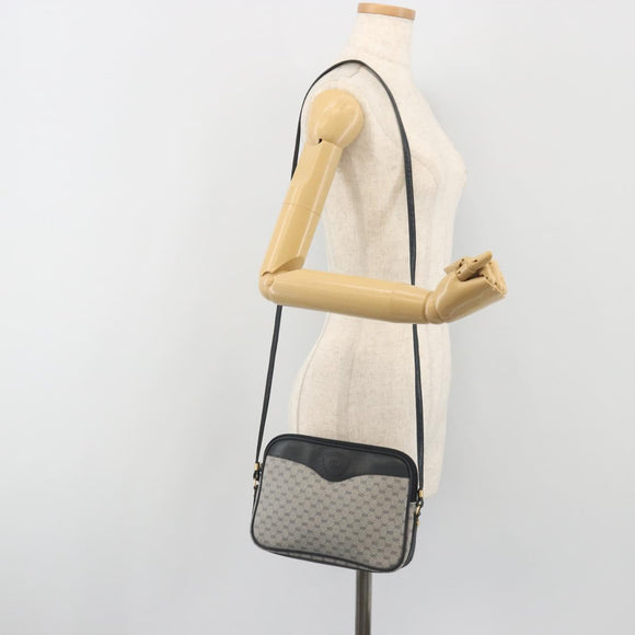 GUCCI Micro GG Canvas Shoulder Bag PVC Navy Gold Auth 195064