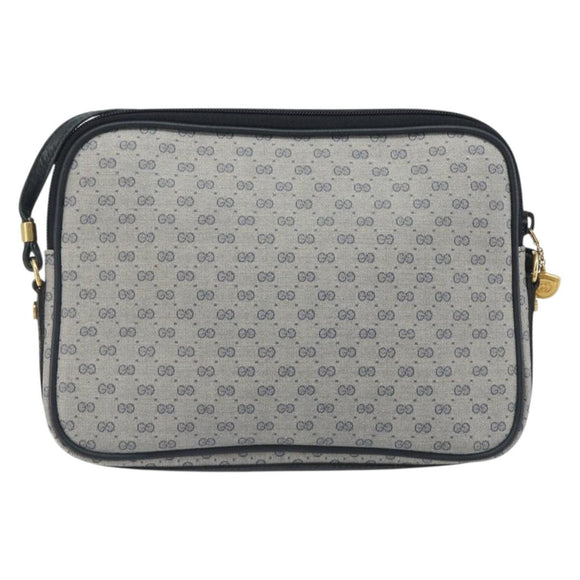 GUCCI Micro GG Canvas Shoulder Bag PVC Navy Gold Auth 195064