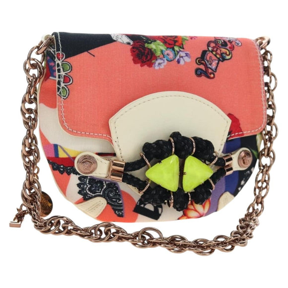 VERSACE Chain Shoulder Bag Canvas Multicolor Gold Auth 195065M