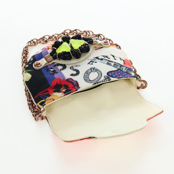 VERSACE Chain Shoulder Bag Canvas Multicolor Gold Auth 195065M
