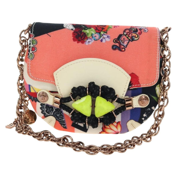VERSACE Chain Shoulder Bag Canvas Multicolor Gold Auth 195065M