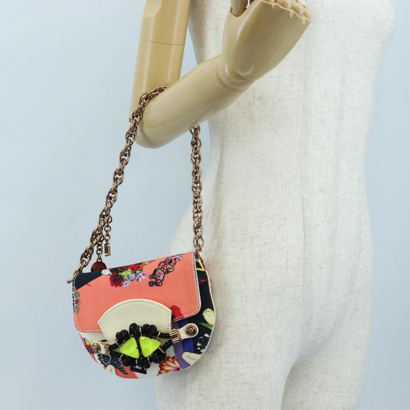 VERSACE Chain Shoulder Bag Canvas Multicolor Gold Auth 195065M