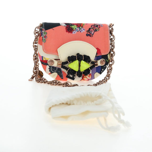 VERSACE Chain Shoulder Bag Canvas Multicolor Gold Auth 195065M