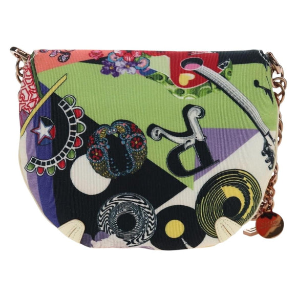 VERSACE Chain Shoulder Bag Canvas Multicolor Gold Auth 195065M