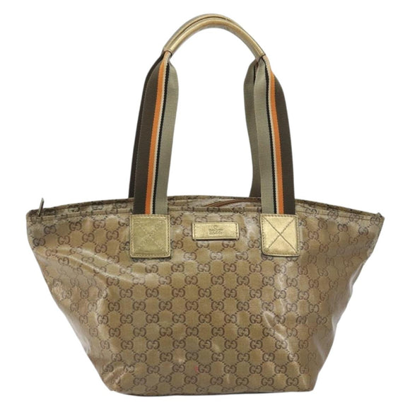 GUCCI GG Canvas GG Crystal Tote Bag Coated Canvas Gold 131230 Auth 195067