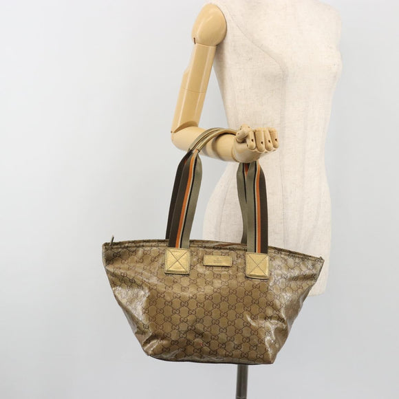 GUCCI GG Canvas GG Crystal Tote Bag Coated Canvas Gold 131230 Auth 195067