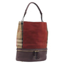 BURBERRY Nova Check Shoulder Bag Canvas Leather Silver Bordeaux Auth 195068-1