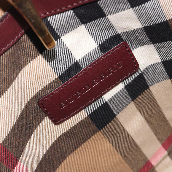 BURBERRY Nova Check Shoulder Bag Canvas Leather Silver Bordeaux Auth 195068