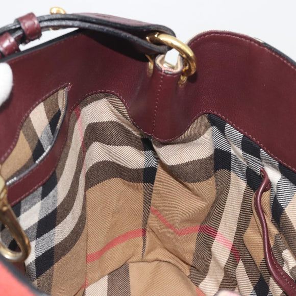 BURBERRY Nova Check Shoulder Bag Canvas Leather Silver Bordeaux Auth 195068