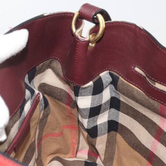 BURBERRY Nova Check Shoulder Bag Canvas Leather Silver Bordeaux Auth 195068
