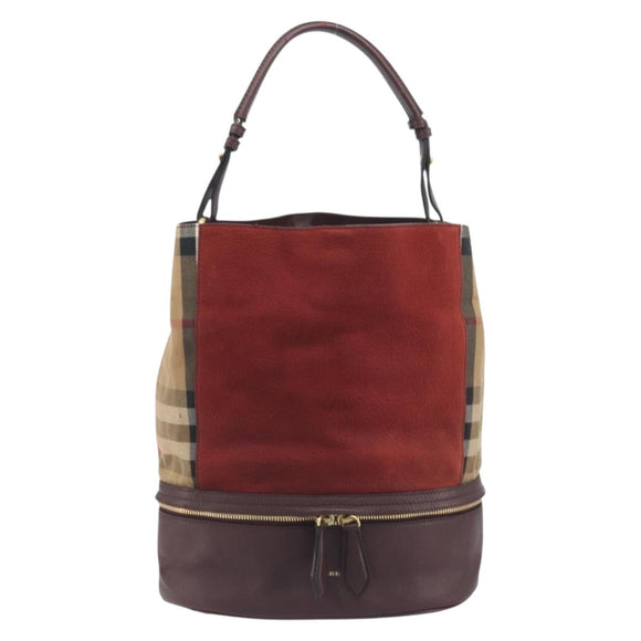 BURBERRY Nova Check Shoulder Bag Canvas Leather Silver Bordeaux Auth 195068