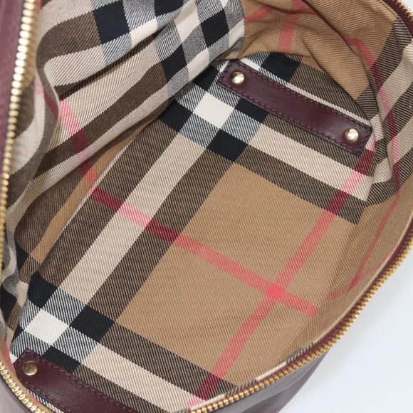 BURBERRY Nova Check Shoulder Bag Canvas Leather Silver Bordeaux Auth 195068
