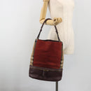 BURBERRY Nova Check Shoulder Bag Canvas Leather Silver Bordeaux Auth 195068-26