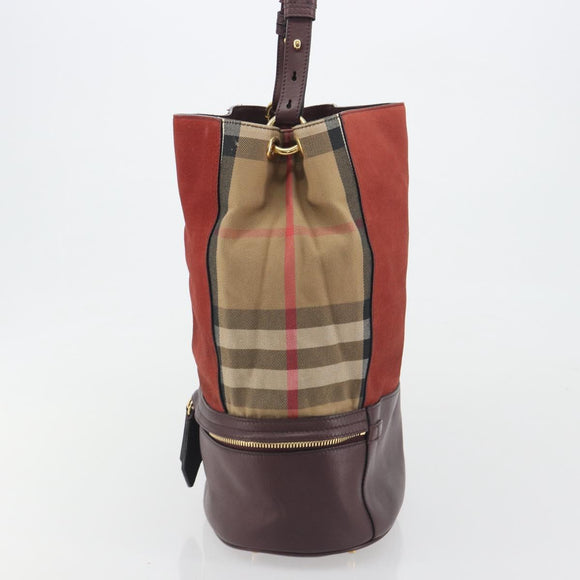 BURBERRY Nova Check Shoulder Bag Canvas Leather Silver Bordeaux Auth 195068