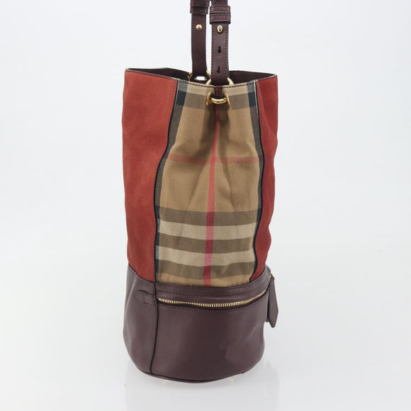 BURBERRY Nova Check Shoulder Bag Canvas Leather Silver Bordeaux Auth 195068