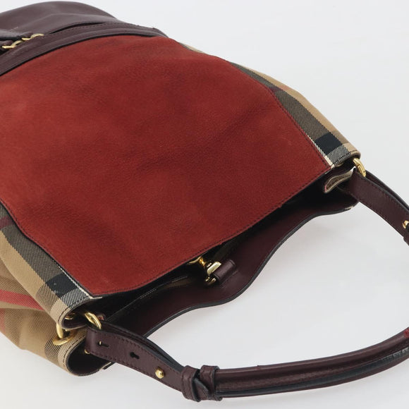 BURBERRY Nova Check Shoulder Bag Canvas Leather Silver Bordeaux Auth 195068