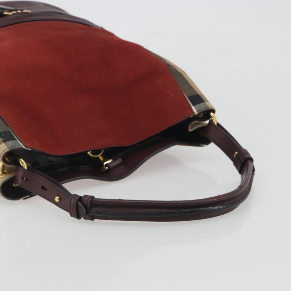 BURBERRY Nova Check Shoulder Bag Canvas Leather Silver Bordeaux Auth 195068