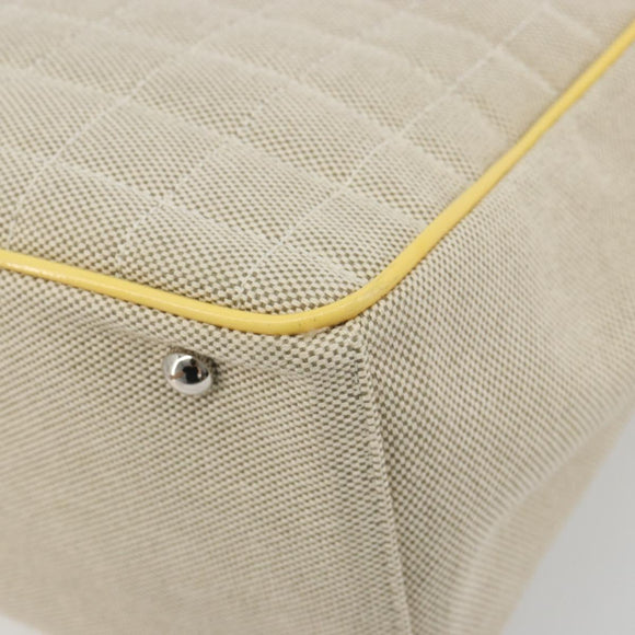 CHANEL Choco Bar Cambon Chain Tote Bag Canvas Beige Silver CC Auth 195070A