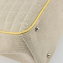 CHANEL Choco Bar Cambon Chain Tote Bag Canvas Beige Silver CC Auth 195070A-13